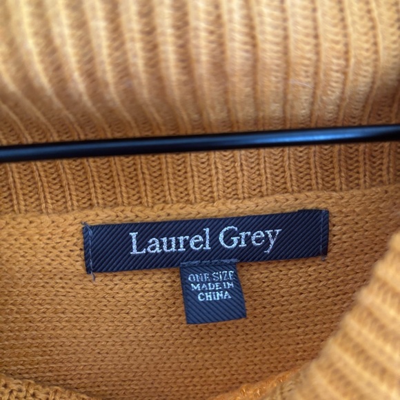 Laurel Grey Mustard Yellow Knit Cowl Neck Poncho Sweater Cozy Fall Layering OS - Picture 14 of 16